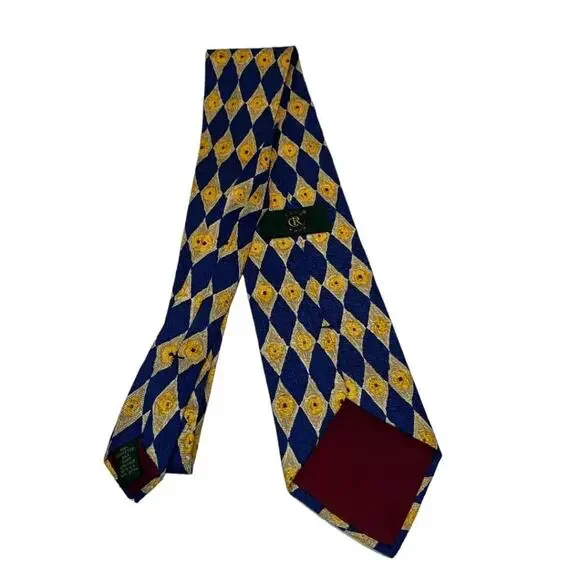Club Room Tie, Royal Blue Yellow Diamond Argyle pattern, 100% imported silk - Picture 6 of 11